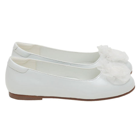 L'Amour Girls White Flower Slip On Dress Shoes Toddler 5-Little Girl 4 - SophiasStyle.com